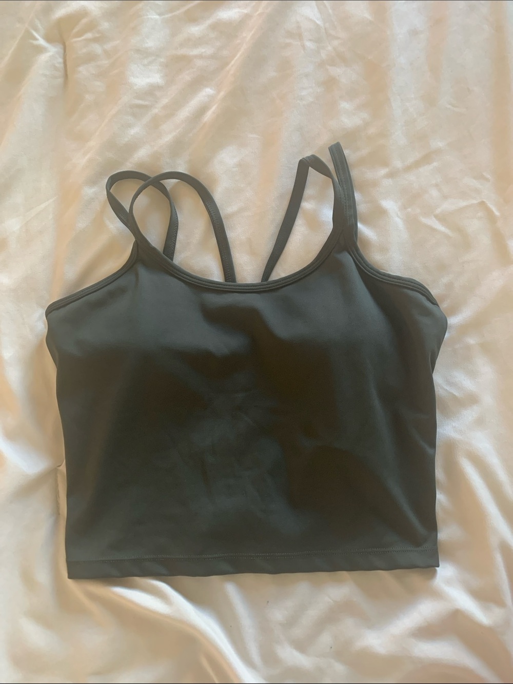 Dark forrest green cropped tank with built in bra.